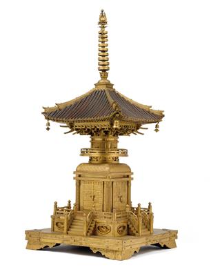 A very rare Buddhist reliquary in the form of a pagoda, sharitô. Japan, Edo period, dated 1698 - Antiques: Clocks, Vintage, Asian art, Faience, Folk Art, Sculpture