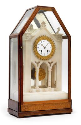 A architectural alabaster commode clock with display case - Antiques and art