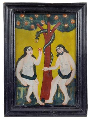 A painting behind glass, Adam and Eve, Sandl, - Arte e antiquariato