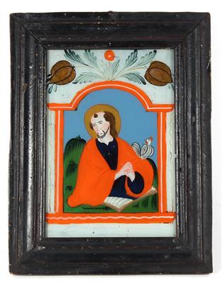 A painting behind glass, St Peter, - Antiques and art
