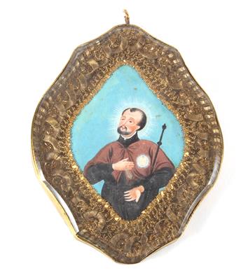 St Ignatius of Loyola, a devotional folk art image, - Antiques and art