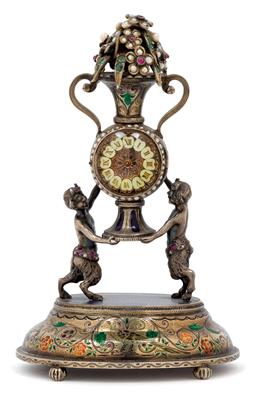 A small Historism Period silver and enamel table clock - Antiques and art