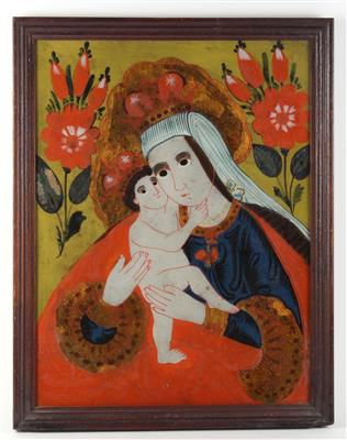 Madonna and Child, a painting behind glass, Kaiserswalde, - Antiques and art