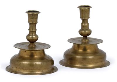 A pair of small bell-shaped foot candelabras, - Antiques and art