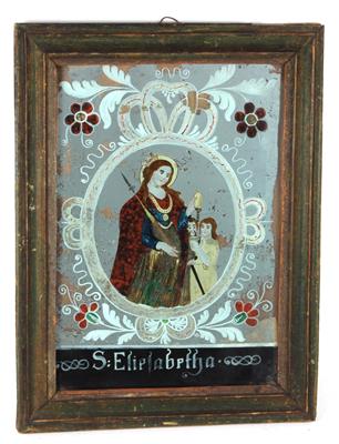 A mirrored painting behind glass, St Eliesabetha, - Antiques and art