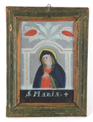 A mirrored painting behind glass, The Virgin, - Arte e antiquariato