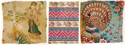 15 differing Indian fabric swatches, probably 19th cent. - Clocks, Asian Art, Metalwork, Faience, Folk Art, Sculpture