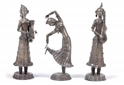 3 Indian musicians, 20th cent. - Clocks, Asian Art, Metalwork, Faience, Folk Art, Sculpture