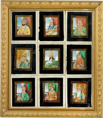 9 differing portrait miniatures, India, probably 19th cent. - Orologi, arte asiatica, metalli lavorati, fayence, arte popolare, sculture