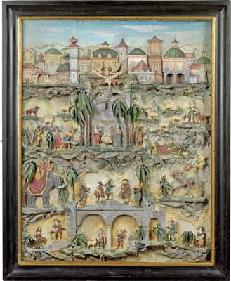 A large picture frame nativity scene, - Orologi, arte asiatica, metalli lavorati, fayence, arte popolare, sculture