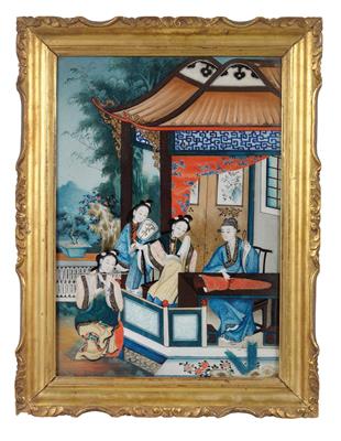 A reverse glass painting, China, Qing Dynasty - Clocks, Asian Art, Metalwork, Faience, Folk Art, Sculpture