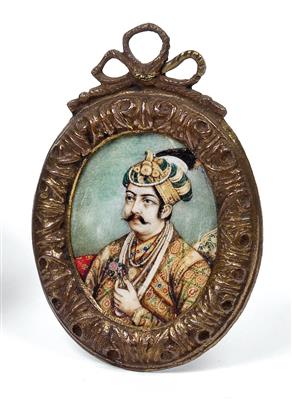 An Indian portrait miniature of Akbar the Great(?), - Orologi, arte asiatica, metalli lavorati, fayence, arte popolare, sculture