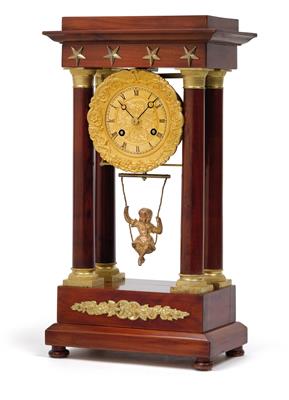 A Napoleon III portico clock with swing pendulum - Clocks, Asian Art, Metalwork, Faience, Folk Art, Sculpture