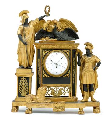 Österreichische Empire Kommodenuhr - Uhren, Metallarbeiten, Asiatika, Fayencen, Skulpturen, Volkskunst