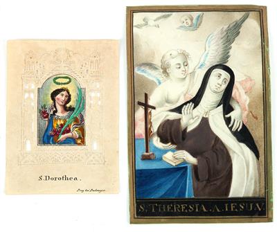 A parchment image, St. Theresia, - Clocks, Asian Art, Metalwork, Faience, Folk Art, Sculpture