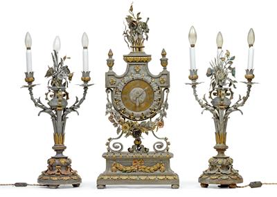 A Historism Period wrought iron mantelpiece set – Present of Emperor Franz Joseph - Clocks, Asian Art, Metalwork, Faience, Folk Art, Sculpture