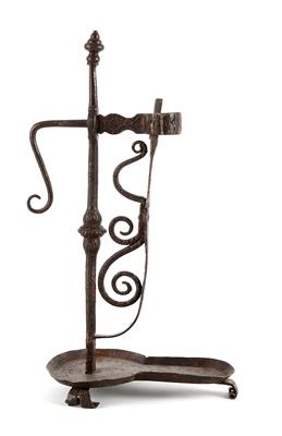 A wrought iron candlestick, - Clocks, Asian Art, Metalwork, Faience, Folk Art, Sculpture