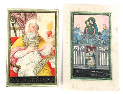 Two parchment images, - Orologi, arte asiatica, metalli lavorati, fayence, arte popolare, sculture