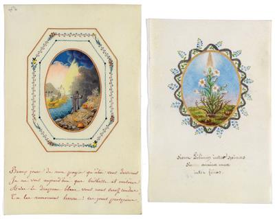 Two parchment images, - Clocks, Asian Art, Metalwork, Faience, Folk Art, Sculpture