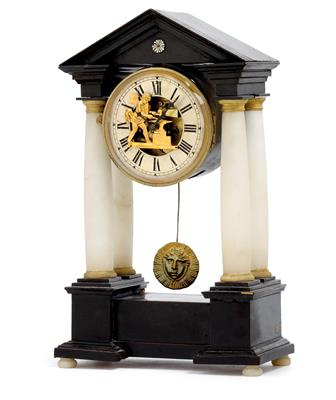 Biedermeier Kommodenuhr mit Automat - Uhren, Metallarbeiten, Asiatika, Vintage, Fayencen, Skulpturen, Volkskunst