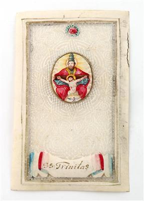 A double-sided lace image, St. Trinitas, reverse side St. Christophorus, - Umění a starožitnosti