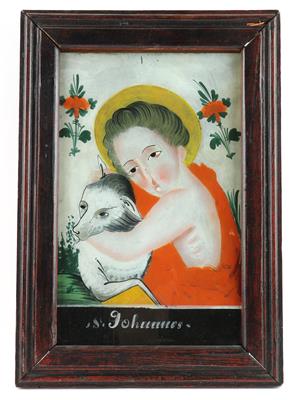 A reverse glass painting, St. John as a Boy, - Clocks, Asian Art, Vintage, Metalwork, Faience, Folk Art, Sculpture