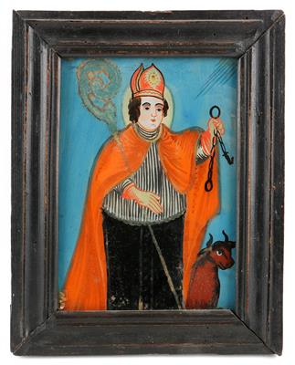 A reverse glass painting, St. Leonard, - Clocks, Asian Art, Vintage, Metalwork, Faience, Folk Art, Sculpture