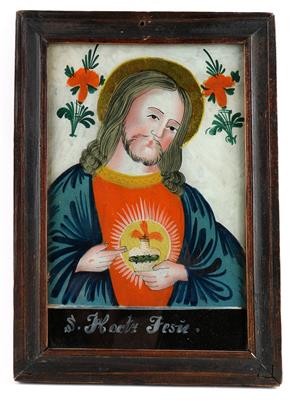 A reverse glass painting 'S. Hertz Jesu', - Clocks, Asian Art, Vintage, Metalwork, Faience, Folk Art, Sculpture