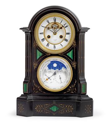 Historismus Marmor Kaminuhr mit ewigem Kalender - Uhren, Metallarbeiten, Asiatika, Vintage, Fayencen, Skulpturen, Volkskunst