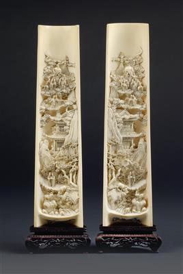 A pair of ivory armrests, China, Qing Dynasty - Orologi, arte asiatica, vintage, metalli lavorati, fayence, arte popolare, sculture