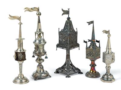 A collection of Besomim holders, - Orologi, arte asiatica, vintage, metalli lavorati, fayence, arte popolare, sculture