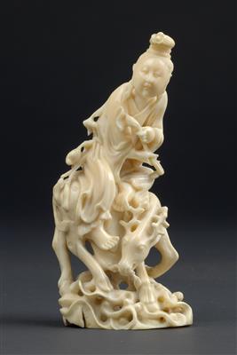 A marine ivory figure of an immortal on deer back, China, 18th /19th cent. - Clocks, Asian Art, Vintage, Metalwork, Faience, Folk Art, Sculpture