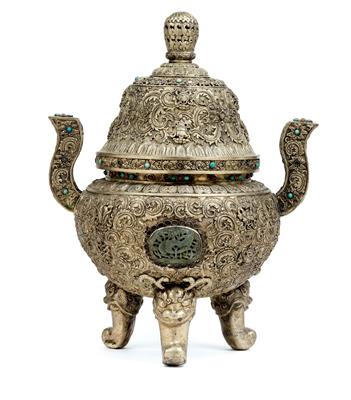 A copper repoussé censer, Mongolia, 19th cent. - Clocks, Asian Art, Vintage, Metalwork, Faience, Folk Art, Sculpture