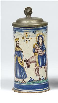 "Flight to Egypt" – A tankard (Walzenkrug), Gmunden, dated 1758 - Umění a starožitnosti