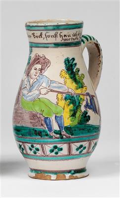 A pear-shaped jug (Birnkrug), Gmunden, 1st half 19th cent. - Clocks, Asian Art, Metalwork, Faience, Folk Art, Sculpture