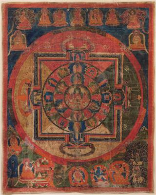 Das 26-fache Mandala des Jina Sagara Avalokita, Tibet, 16. Jh. - Uhren, Metallarbeiten, Asiatika, Fayencen, Skulpturen, Volkskunst