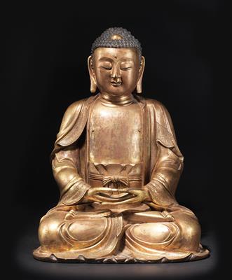 A fire-gilt bronze figure of Buddha Amithaba, China, Ming Dynasty - Clocks, Asian Art, Metalwork, Faience, Folk Art, Sculpture