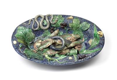 An oval bowl in the Palissy style, France late 19th cent. - Orologi, arte asiatica, metalli lavorati, fayence, arte popolare, sculture