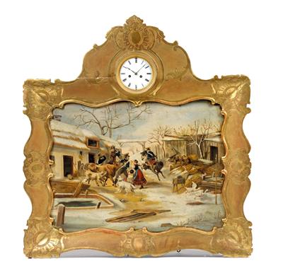 A late Biedermeier pictorial clock with musical mechanism - Umění a starožitnosti