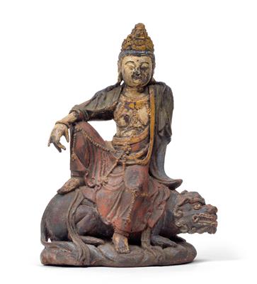 A bodhisattva seated on a lion, China, Qing Dynasty, 17th-19th cent. - Starožitnosti