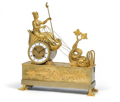 A bronze chariot mantelpiece clock - "Nymph" - Antiquariato