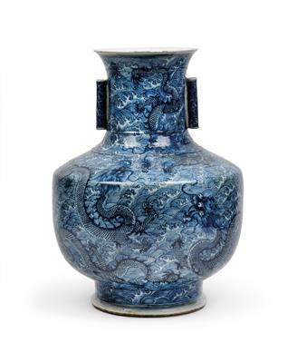 Große blau-weiße "neun Drachen" Vase, hu, China, 19. Jh. - Antiquitäten