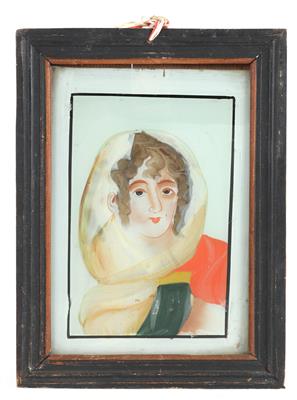 A reverse glass portrait painting, Black Forest, - Antiques