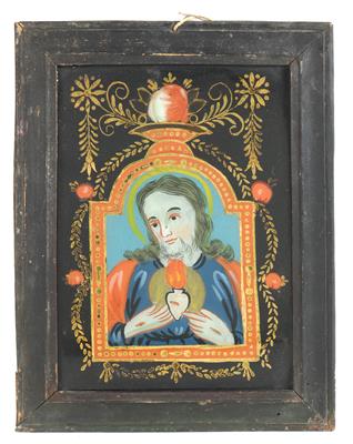 A reverse glass painting, Sacred Heart of Jesus, Raimundsreuth, - Antiques