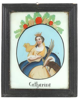 Hinterglasbild, S. Catharina, böhmisch, - Antiquitäten