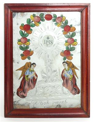 Spiegelschliff Hinterglasbild, Hl. Sakrament, - Antiquitäten