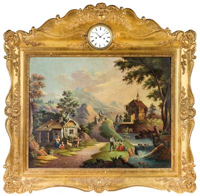 A Biedermeier picture clock with musical mechanism - Antiquariato