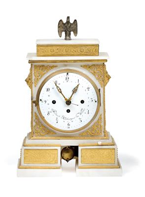 A neoclassical marble mantelpiece clock from Vienna, - Antiques