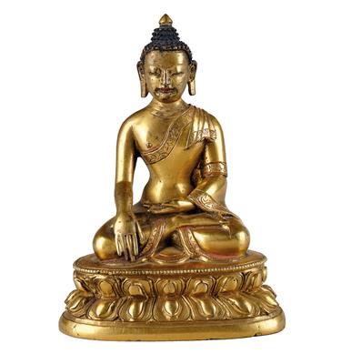 Buddha Shakyamuni, tibeto-chinesisch, 19. Jh. - Antiquitäten (Uhren, Metallarbeiten, Asiatika, Fayencen, Skulpturen, Textilien, Volkskunst)