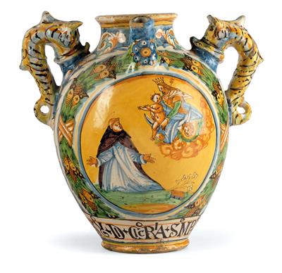 Große Sirupkanne, Montelupo um 1610-30 - Antiquitäten (Uhren, Metallarbeiten, Asiatika, Fayencen, Skulpturen, Textilien, Volkskunst)